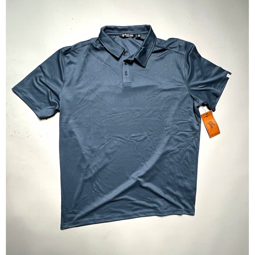 Branded Bills Men's XL Blue Solid Polo Shirt Short Sleeve Collared Button